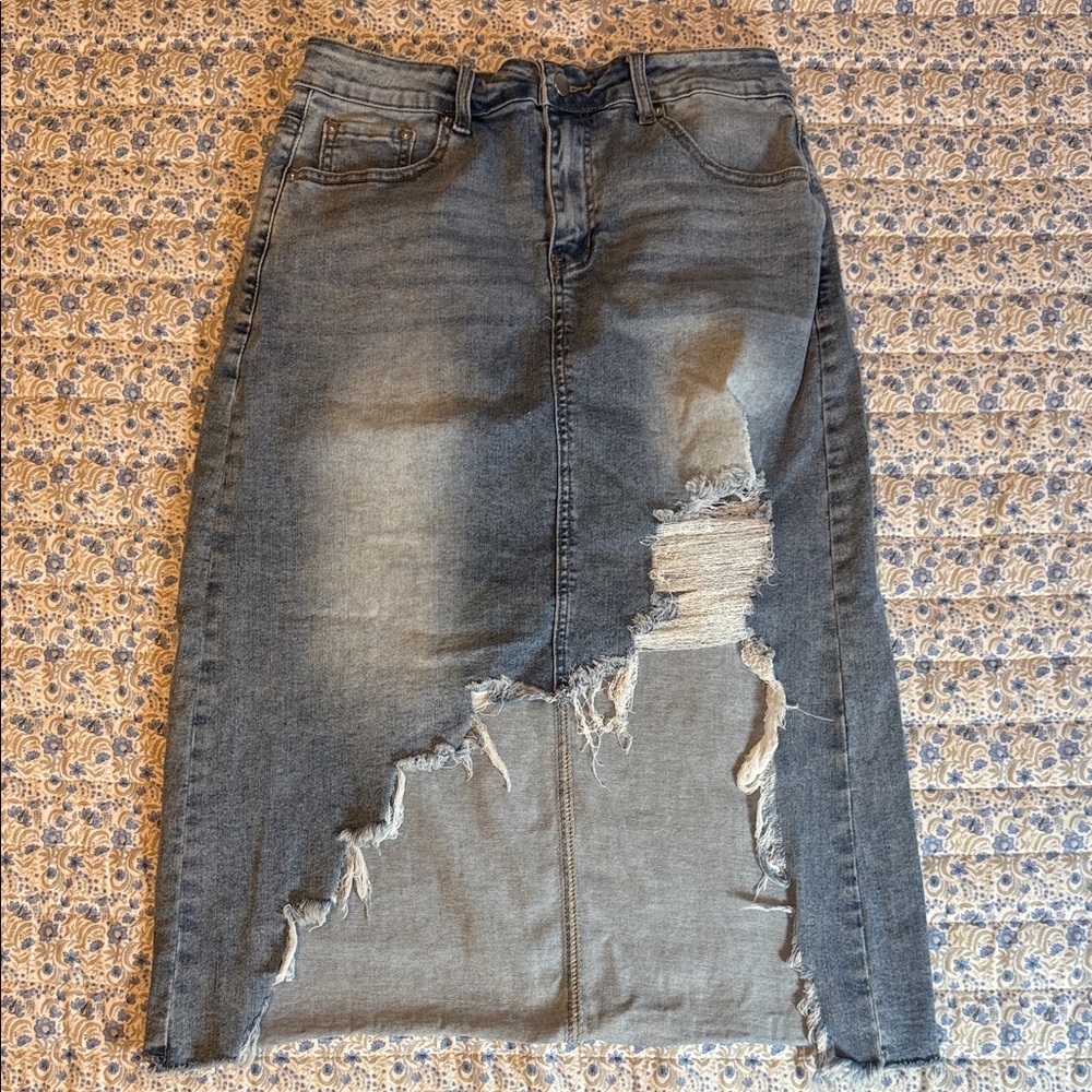 Distressed Denim Skirt